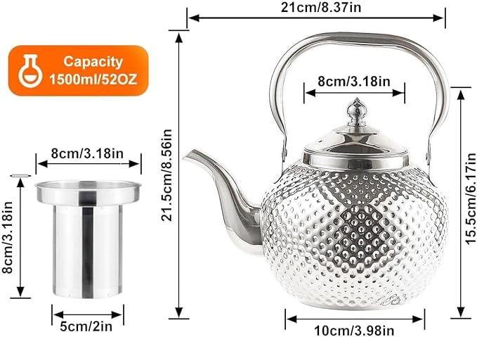 SANQIAHOME 1500ml teapot with Infuser stainless steel Water Boilers lifting handle Tea Maker Water Kettle for Induction/Gas silver