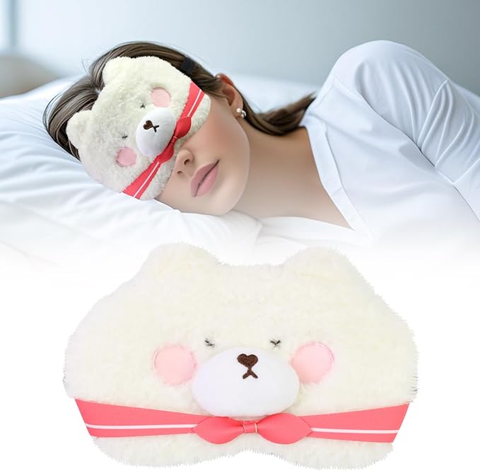 Cute Sleep Eye Masks for Kids, Kawaii Cartoon Kids Sleeping Mask for Women Boys Girls Teens, Soft Plush Adjustable Eyeshade Silk Travel Nap Eye Cover, Pink Bear - Bloomnest