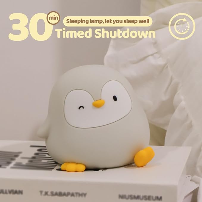 Penguin Silicone Night Light for Kids - Squishy LED Lamp with Soft Touch, USB Rechargeable & Long Battery - Cute Winter Animal Decor for Nursery & Gifts - Bloomnest