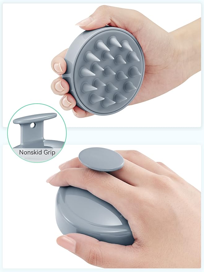 HEETA Scalp Massager Hair Growth, Soft Silicone Scalp Scrubber Shampoo Brush for Exfoliation, Dandruff Removal Head Massage Stress Relax, Wet & Dry Use for Thick Thin Curly Hair Care, Sky Gray HEETA