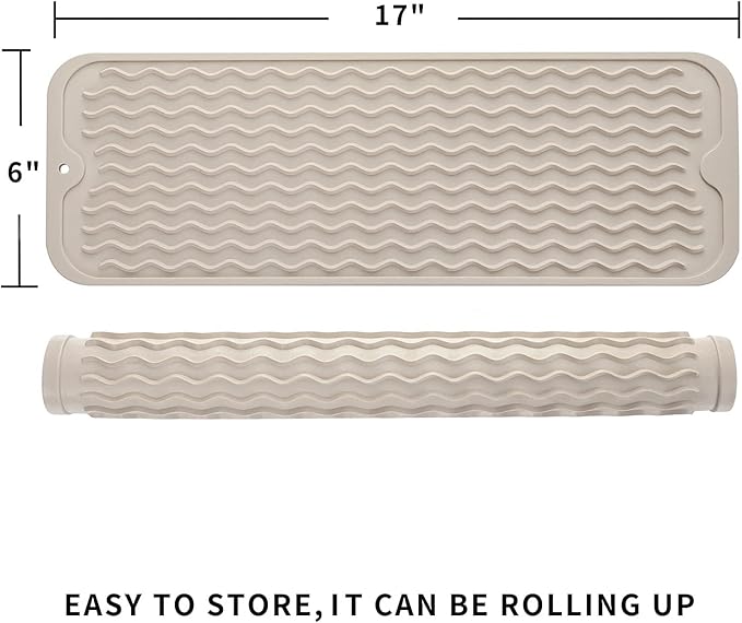 Silicone Dish Drying Mat for Multiple Usage,Easy clean,Eco-friendly,Heat-resistant Silicone Mat for Kitchen Counter,Sink,Bar,Bottle,or Cup Tapioca M 17 inches x 6 inches - Bloomnest