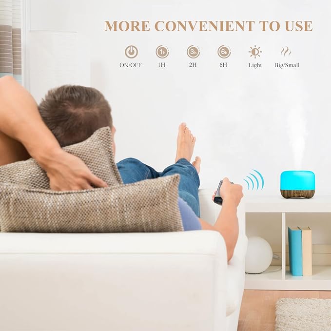 Aromatherapy Essential Oil Diffuser for Room: Air Humidifier Aroma Scent Cool Mist Diffuser Colorful Lights Wood Cute Small Large Waterless Auto Off Ultrasonic Diffusers for Home Bedroom (300ml) - Bloomnest