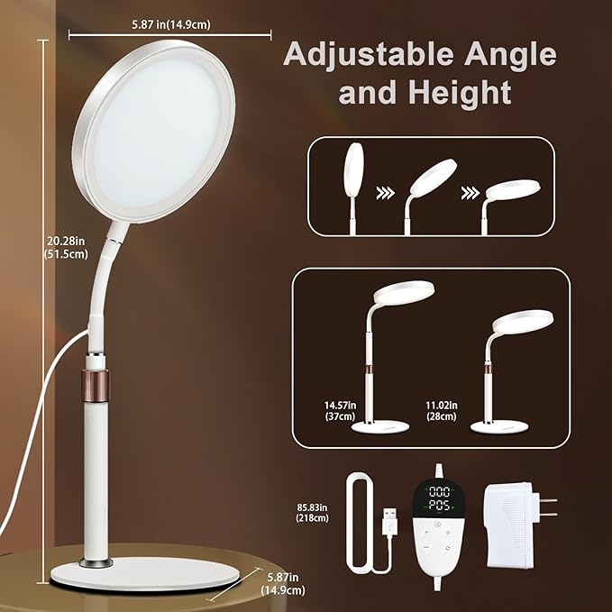 Light Therapy Lamp, UV-Free 10000 Lux Therapy Light with 3 Color Temperature Modes & Adjustable Brightness & Timer, Happy Therapy Lamp for Lift Mood - Bloomnest