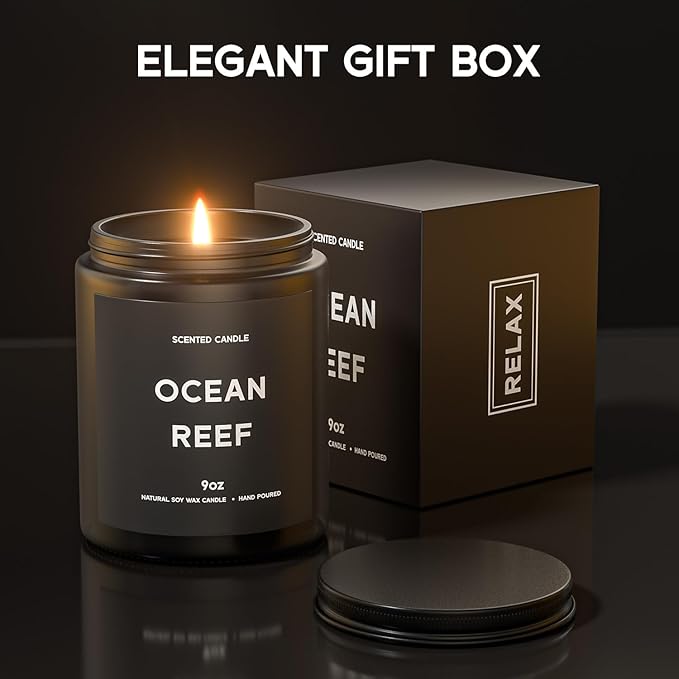 Ocean Reef Candle, 9oz Scented Candle for Men, Scented Candles for Home, Gifts for Men, Personalized Blessing Minimalist Men's Gifts - Bloomnest