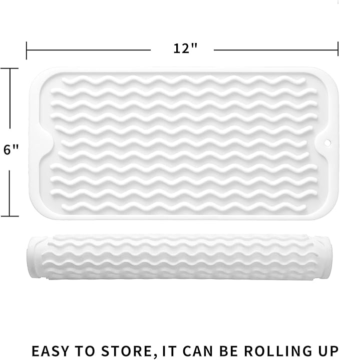 Silicone Dish Drying Mat for Multiple Usage,Easy clean,Eco-friendly,Heat-resistant Silicone Mat for Kitchen Counter or Sink,Refrigerator or Drawer Liner White S 12 inches x 6 inches - Bloomnest