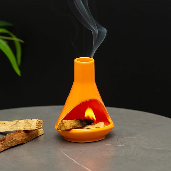 Handmade Ceramic Chiminea Palo Santo Holder - Modern Medieval Incense Burner and Candlet Holder - Zen Home Decor - Bloomnest