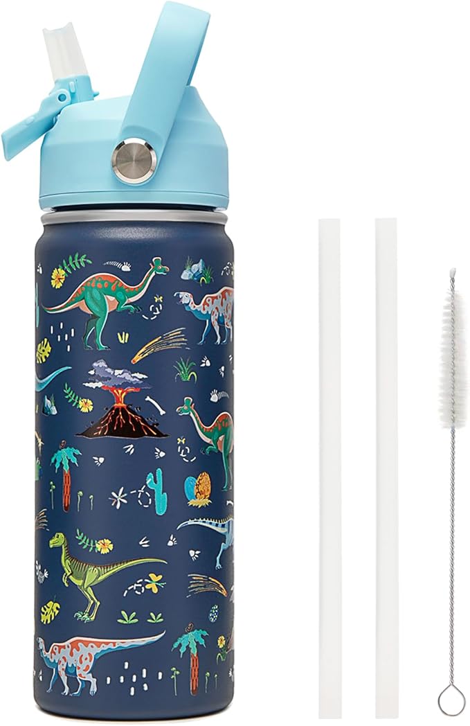 18oz Kids Insulated Water Bottle with Straw Lid - 18/8 Stainless Steel Kid Cup BPA-FREE Travel Tumbler Double Wall Vacuum Leak Proof Portable Toddler Water Bottle(Dinosaur) - Bloomnest