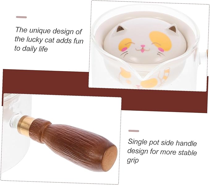 Rotation Ceramic Glass Tea Maker with Side Wooden Handle Practical Small Capacity Teapot for Loose Leaf and Blooming Tea Easy to Clean and Pour Compact Design for Home and Office