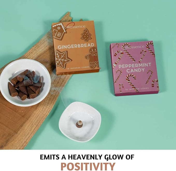 Folkulture Incense Cones for Waterfall | 20 Pc Incense Cone Scented | 2 Fragrance Cone-Insenses - Peppermint Candy & Gingerbread | Natural, Non Toxic | Christmas Inscents-Cones | Relaxing, Meditation