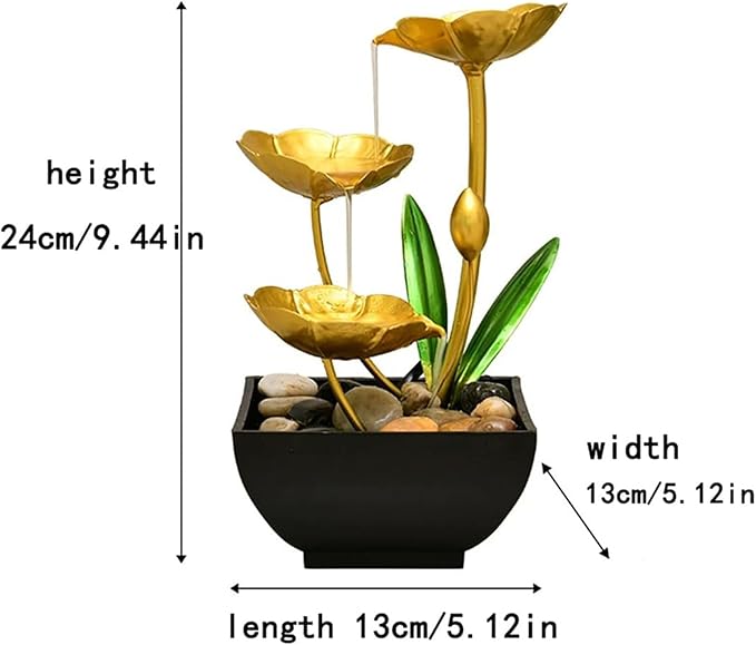 Gold Tabletop Water Fountain, Fall Decor Desktop Waterfall, Indoor Lotus Desktop Decorative Fountain, Home Bathroom Bedroom Decor. - Bloomnest