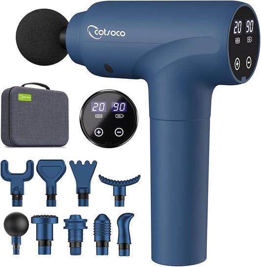 cotsoco Massage Gun Deep Tissue, Muscle Massage Gun with 9 Attachment Heads 20 Speeds & Silent Brushless Motor for Pain Relief, Handheld Percussion Back Massager Gun for Athletes - Bloomnest