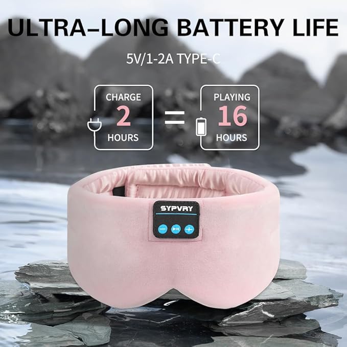Sleep Mask Bluetooth 5.4 Headphones Soft Wireless Headband Eye Mask Blackout with Microphone (Pink) - Bloomnest