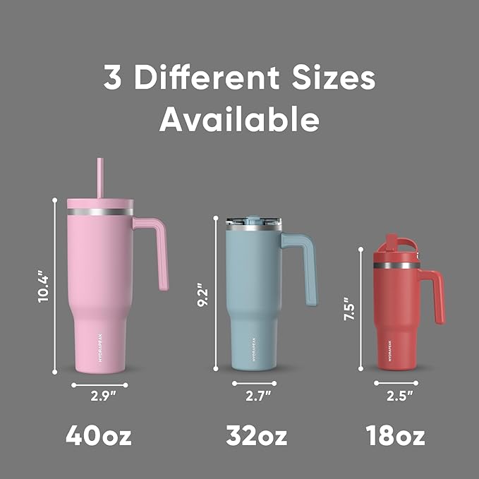 Hydrapeak Voyager 40 Oz Stainless Steel Tumbler with Handle, Insulated Water Bottle With Straw & Lid, Cupholder Friendly Reusable Travel Mug (Black) - Bloomnest