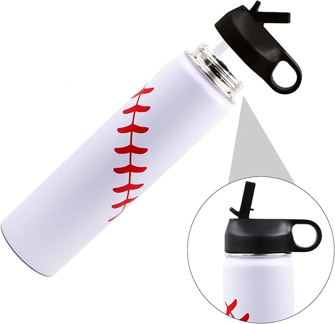 25 oz Baseball Water Bottle, Sports Flask Metal Travel Tumbler with 2 Lids, Stainless Steel Double Wall Vacuum Insulated Leak Proof Thermo Water Bottles, Baseball Accessories Gifts for Mom Boys Girls - Bloomnest