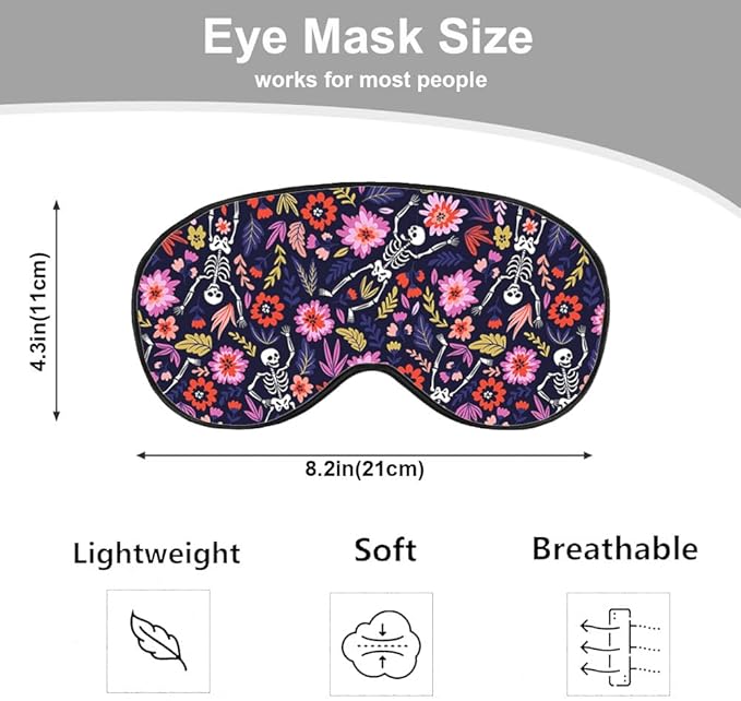 Dancing Skeletons Eye Mask Sleeping Mask Garden Flower Leaves Dead Halloween Sleep Masks Silky Soft Eye Cover for Women Men Shading Blindfold for Air Travel Sleeping - Bloomnest