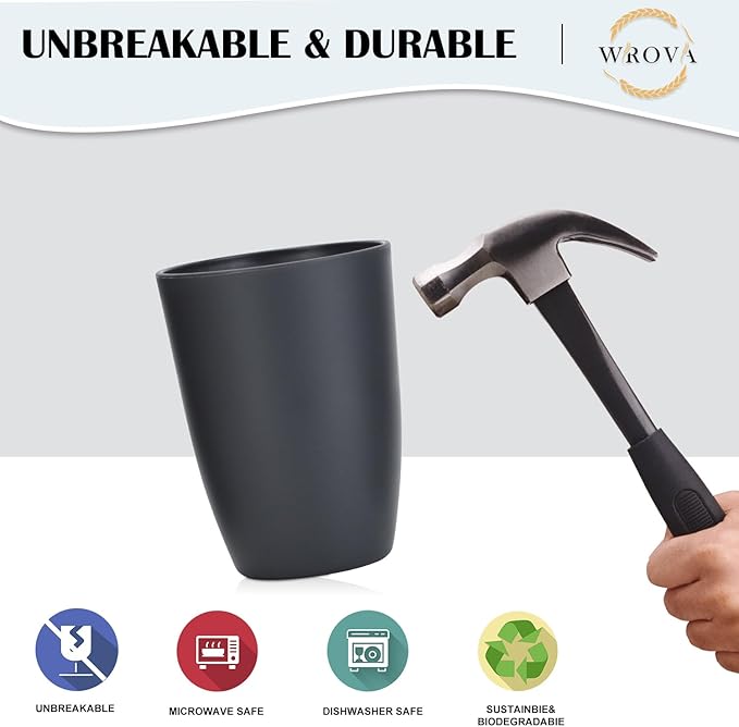 Wheat Straw Cups 8 PCS Good Alternative to Plastic Reusable Cups 20 oz Unbreakable Drinking Cup Reusable Dishwasher Safe Water Plastic Glasses Deep Gray - Bloomnest