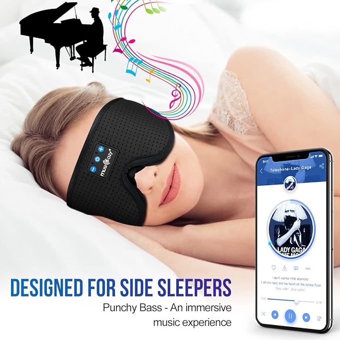 MUSICOZY 3D Bluetooth 5.4 Sleep Headphones, Breathable Wireless Music Eye Mask, Sleeping Headphones with Headband for Side Sleepers, Women, Men, Air Travel, Unique Tech Gifts