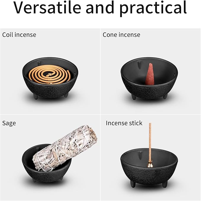 Cast Iron Incense Burner - 4 in 1Incense Holder Burner Set, Three-Legged Incense Ash Catcher with Lid for Rituals, Decoration, Etc - Bloomnest