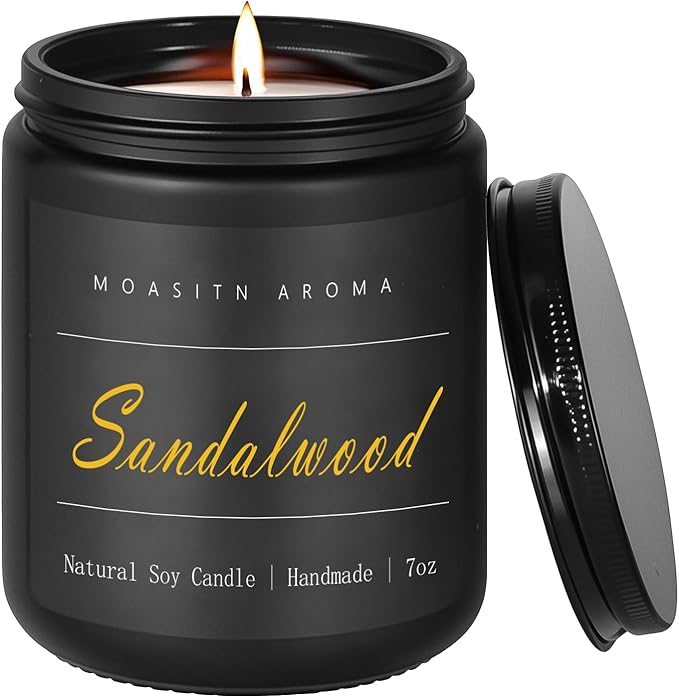 MOASITN Sandalwood Scented Candles for Home| Leather,Sandalwood,Amber Scented Soy Candle| Handmade Longlasting Aromatherapy Candle| Jar Candel Gift for Women,Men for Spring,Birthday,Relaxing|7oz - Bloomnest