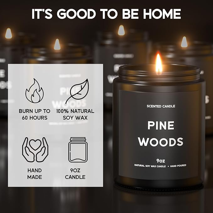 Pine Woods Candle, 9oz Scented Candle for Men, Scented Candles for Home, Gifts for Men, Personalized Blessing Minimalist Men's Gifts - Bloomnest
