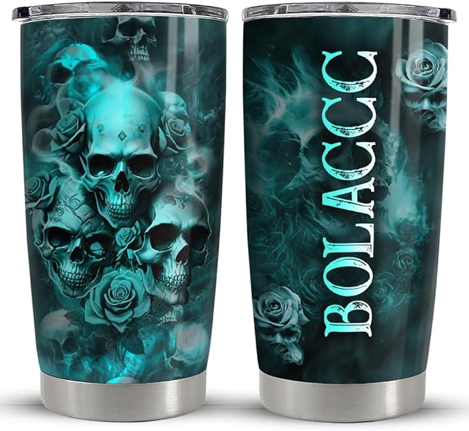 SANDJEST Personalized Skull Tumbler Roses Skulls Art 20oz 30oz Tumblers with Lid Gift for Women Men Friends Skull Lovers Christmas Birthday - Bloomnest