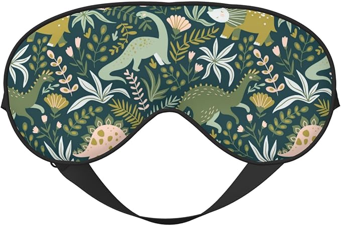 Dinosaurs Tropical Leaves Sleep Mask - Soft Comfort Eye Shade - Blackout Eye Cover - Deep Rest Travel Nap Meditation - Bloomnest