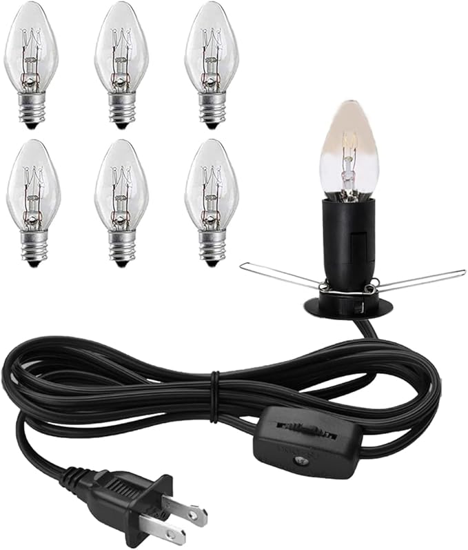 Himalayan Salt Lamp Cord with Gear Switch，Original Replacement Cord with Base Assembly with E12 Socket，Christmas Light Bulb,Himalayan Salt Lampsand with 6 Free Bulbs for Salt Lamp (1P)