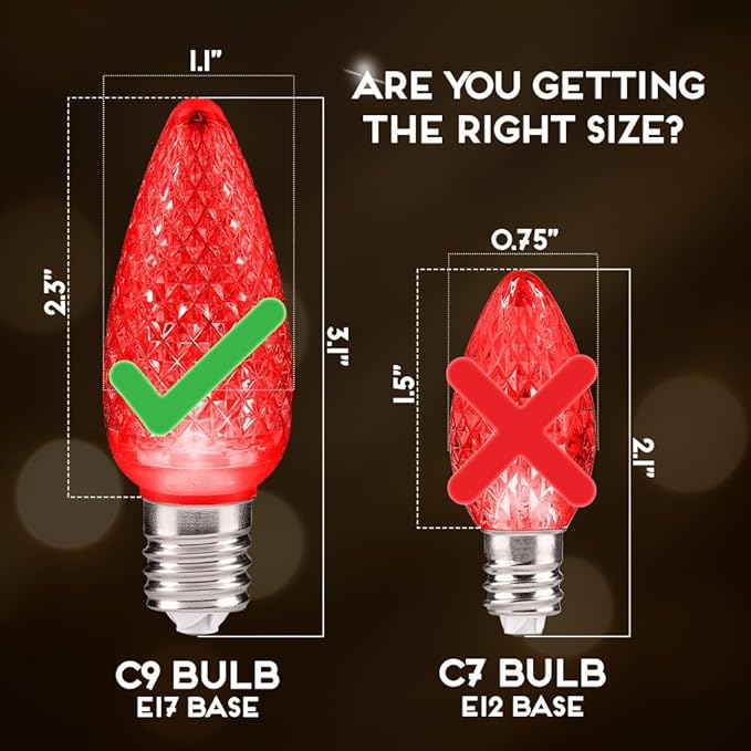 HLO Lighting Set of 500 Red C9 Faceted LED Christmas Light Bulbs for Indoor & Outdoor Use | Durable Replacement Bulbs - Bloomnest