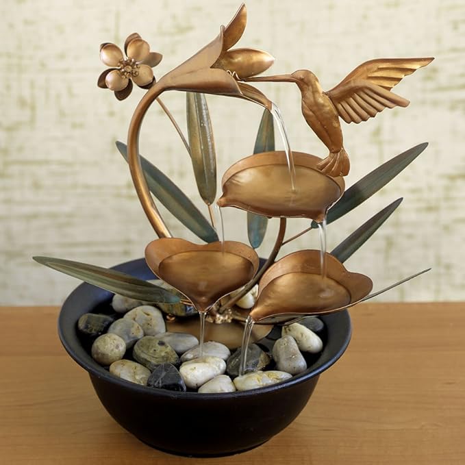 Bits and Pieces - Indoor Hummingbird Lily Fountain - Zen Tabletop Water Fountain - Bloomnest