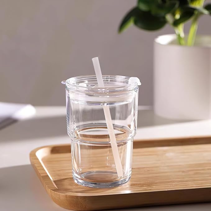 13oz Glass Tumbler with Straw and Lid，Reusable Iced Coffee, Tea, Smoothie, and Water Cup, Sealed Carry-On Glass Cups for Travel and Outdoor Use (Coffee, 1 Pack) - Bloomnest