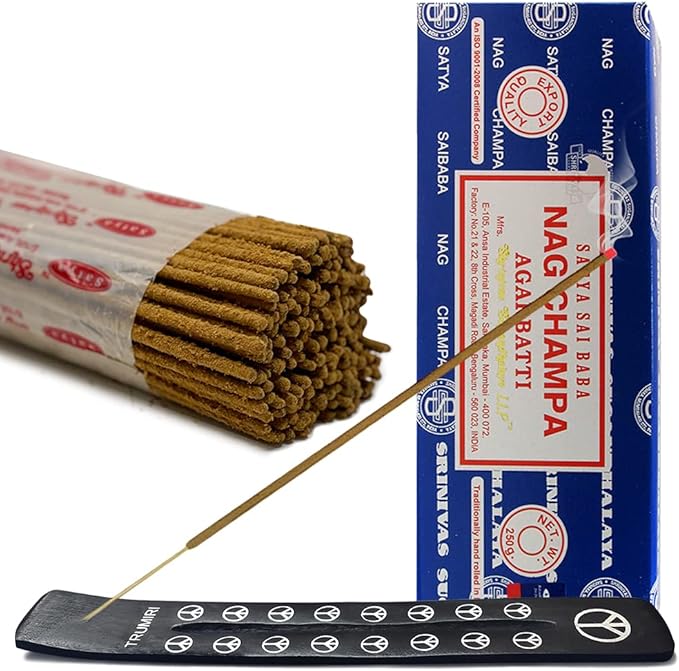 TRUMIRI Incense Stick Holder Bundle with Satya Sai Baba Nagchampa 250g Bulk Incense Sticks Nag Champa Agarbatti - Pack of 1 (Approx 250 Insence-Sticks) - Bloomnest