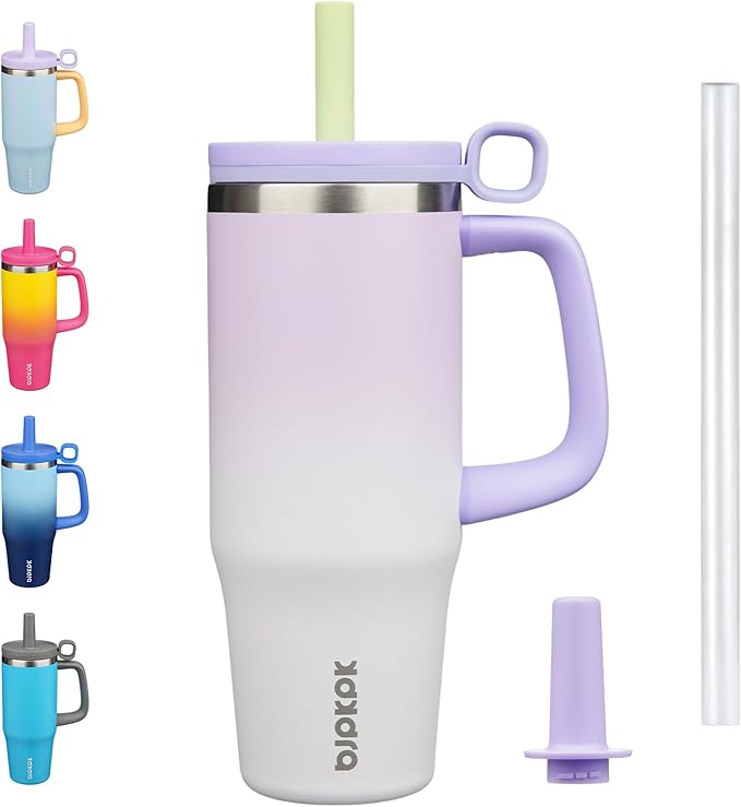 BJPKPK 32oz Stainless Steel Insulated Tumbler with Handle and Straw Travel Coffee Mug Thermal Cups with Lid,Purple Pearl - Bloomnest