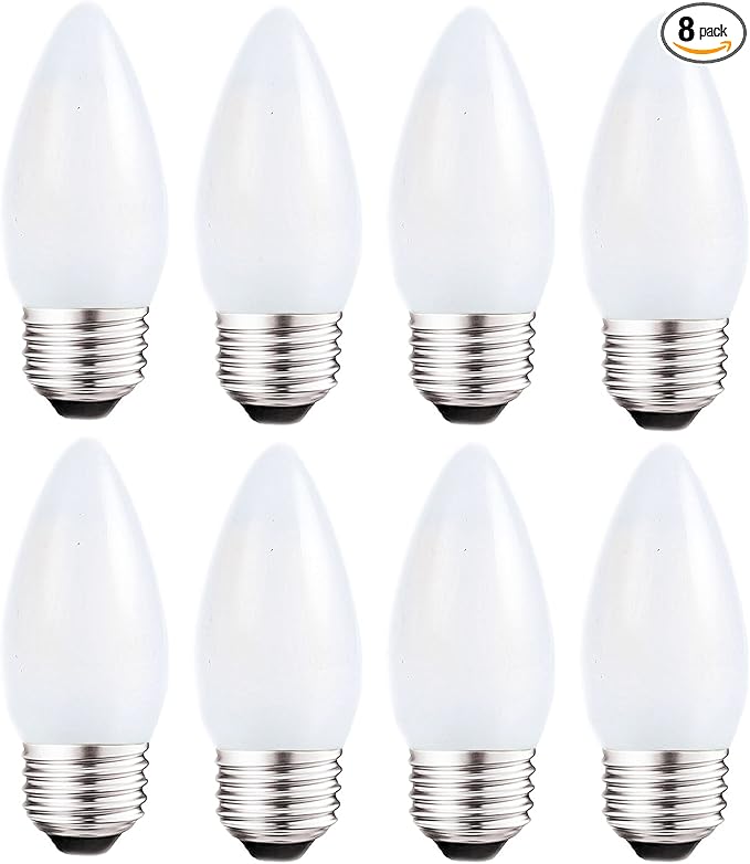 Frosted LED Candelabra Light Bulbs E26 Medium Base 2W Dimmable Soft White 3000K 25W Equivalent, LED Decorative Candle Light Bulbs for Chandelier and Ceiling Fan, 8 Pack - Bloomnest