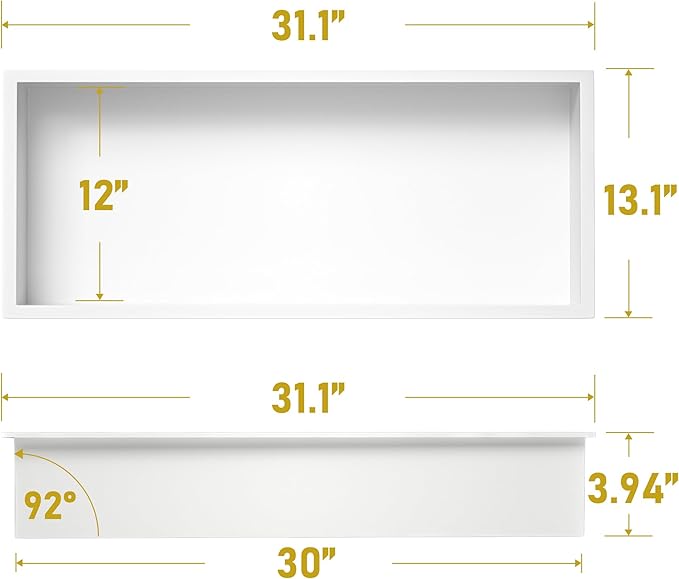 Stainless Steel Shower Niche 30" X 12" White No Tile Needed Niche Shower Recessed Wall Horizontal Niches for Bathroom Storage Over Mount Installation - Bloomnest