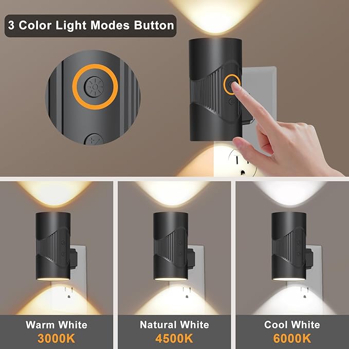 easuntec Night Lights Plug into Wall, Plug in Night Light, Night Light, Dusk to Dawn Light Sensor, 3 Light Modes, Dimmable Night Lights for Bedroom Bathroom Hallway Kitchen Stairs (Black, 2 Pack) - Bloomnest