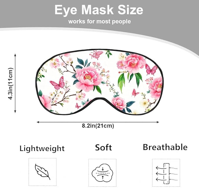 Pink Cherry Eye Mask Sleeping Mask Flower Peony Plum Branches Flying Butterflies Sleep Masks Silky Soft Eye Cover for Women Men Shading Blindfold for Air Travel Sleeping - Bloomnest