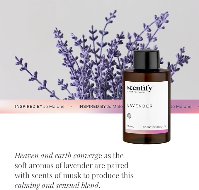 Scentify Lavender Musk Aroma Oil Refill Scent for Oil Diffusers - Bergamot, Vanilla, Cedarwood Scents - Luxurious Relaxing Aromatherapy Diffuser Fragrance 100ml, 3.38 oz Scentify