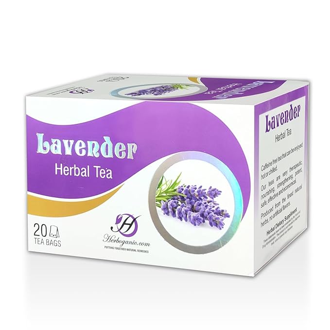 HERBOGANIC Lavender Herbal Tea - Relaxation and Delicate Aroma | Soothing and Refreshing Blend | Natural Ingredients | 20 Tea Bags - Bloomnest