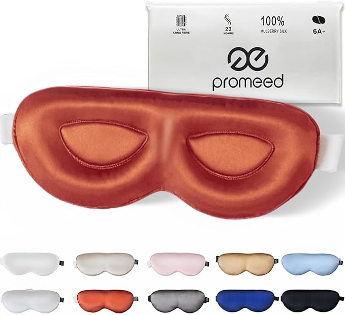 PROMEED Adjustable 23 Momme Mulberry Silk Sleep Mask, 3D Contoured No-Pressure Cup Eye Mask for Sleeping, Super Soft Breathable Blindfold, Perfect Blocks Light for Sleeping (Dusk) - Bloomnest