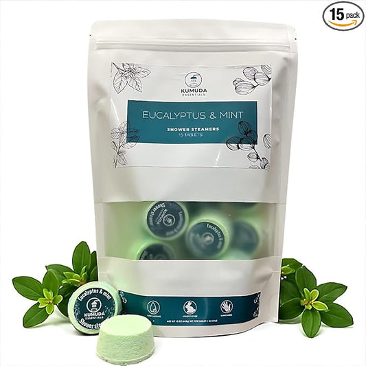Kumuda Essentials Shower Steamers Pack of 15 Eucalyptus and Mint Aromatherapy Tablets Gift for Women, Birthday, Anniversary (30g Each) - Bloomnest