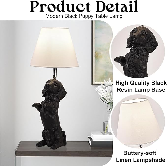 Black Dachshund Dog Table Lamp Creative Puppy Resin Desk Lamp Farmhouse Dachshund Pet Animals Nightstand Lamp for Bedroom Living Room Children’s Room Office Cafe - Bloomnest
