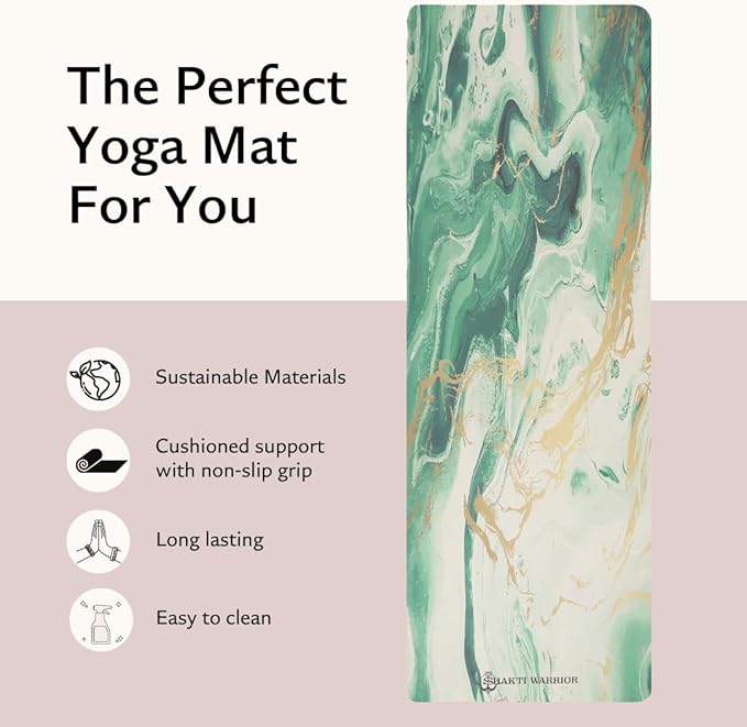 Shakti Warrior Shanti PU Yoga mat - Artist Designed, Premium eco friendly mats, Non Slip, Non Toxic, Great for Regular & Hot Yoga, Pilates and Work out (72 inch x 28 inch x 5mm Thick)k out (72 inch x 28 inch x 5mm Thick)
