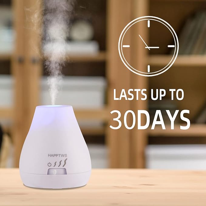 HAPPTWS Essential Oil Diffuser - Waterless Diffuser 3 Timer Settings Battery Powered for Bedroom Yoga Room Toilet Pet Room White - Bloomnest