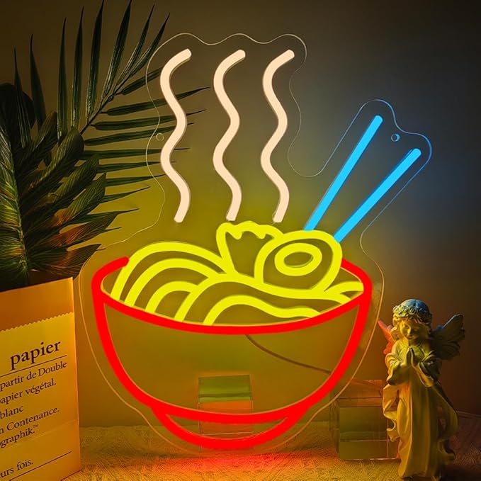 Ramen Neon Sign, Japanese Anime Led Neon Lights for Wall Decor Noodle Neon Signs for Restaurant Ramen Shop Store Kitchen Home Dinning Room USB Powered(14.2"*11.6") - Bloomnest