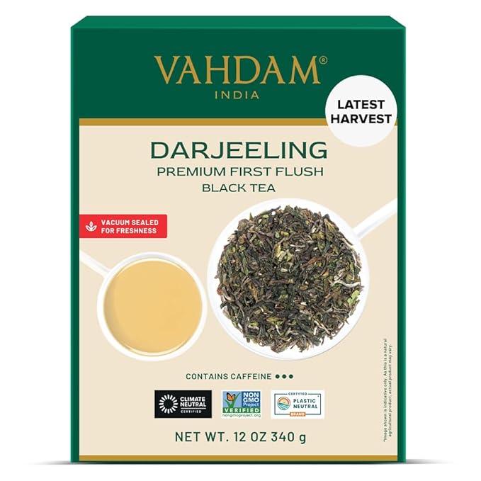 VAHDAM, First Flush Darjeeling Tea - 170+ Cups (340g/12oz) Loose Leaf Black Tea - Flowery, Aromatic & Delicious | Mellow & Fragrant | Vacuum Sealed Pack - Bloomnest