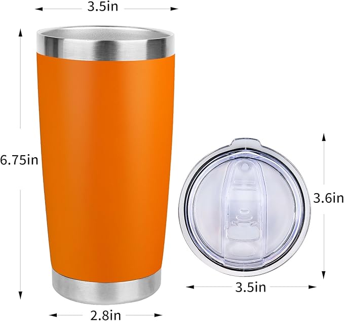 20oz Stainless Steel Tumbler Bulk with Lid, Travel Mug - Double Wall Vacuum Powder Coated Cup - Orange, 6 Pack - Bloomnest