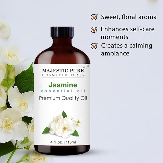 Majestic Pure Jasmine Essential Oil with Glass Dropper - Huge 4 Fl Oz - 100% Pure and Natural Jasmine Oil - Premium Grade Essential Oils for Diffuser, Aromatherapy, Soap and Candle Making - Bloomnest