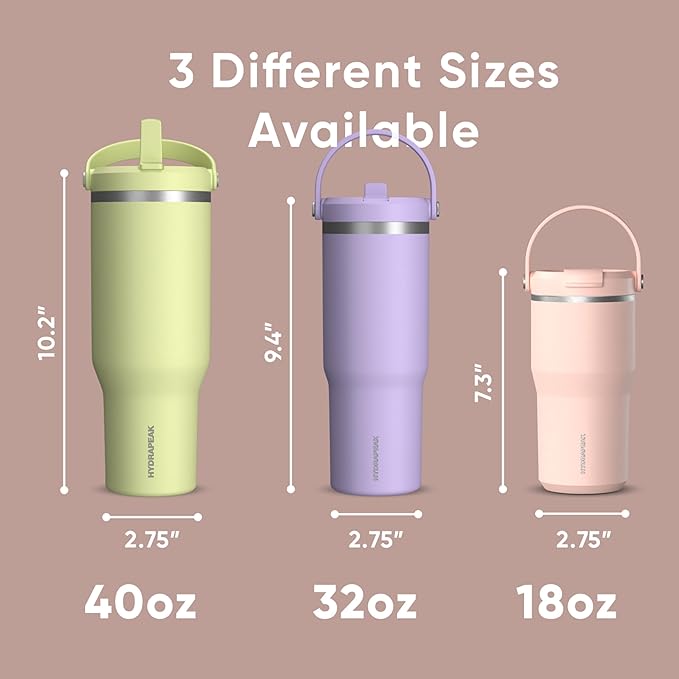 Hydrapeak Nomad 32 oz Tumbler with Handle and Straw Lid, Leakproof, Double Insulated, 32oz Cup Stainless Steel (Peony) - Bloomnest