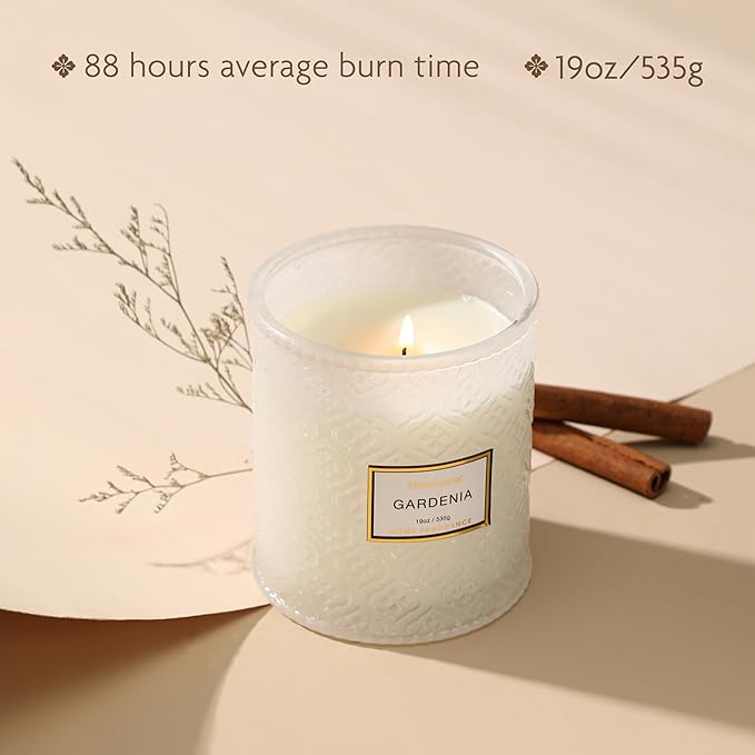 Gardenia Scented Candles, 19oz Aromatherapy Candles Gifts for Women, White Luxury Large Decorative Candle in Glass, Natural Soy Wax for Home - Bloomnest