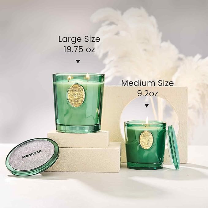 M&SENSE Natural Soy Candle | Eucalyptus Cedarwood& Emerald Green | 9.2 oz, 50H Burn Time | Luxury Scented Candle for Relaxation, Gifting, Home Décor | Ideal for Bedroom, Office, Party Ambiance - Bloomnest